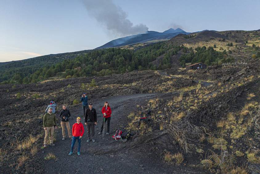 Etna Sunset Hike - Beautiful Pic with clients and Summit Craters smoking Etna Sunset Hike - Beautiful Pic with clients and Summit Craters smoking